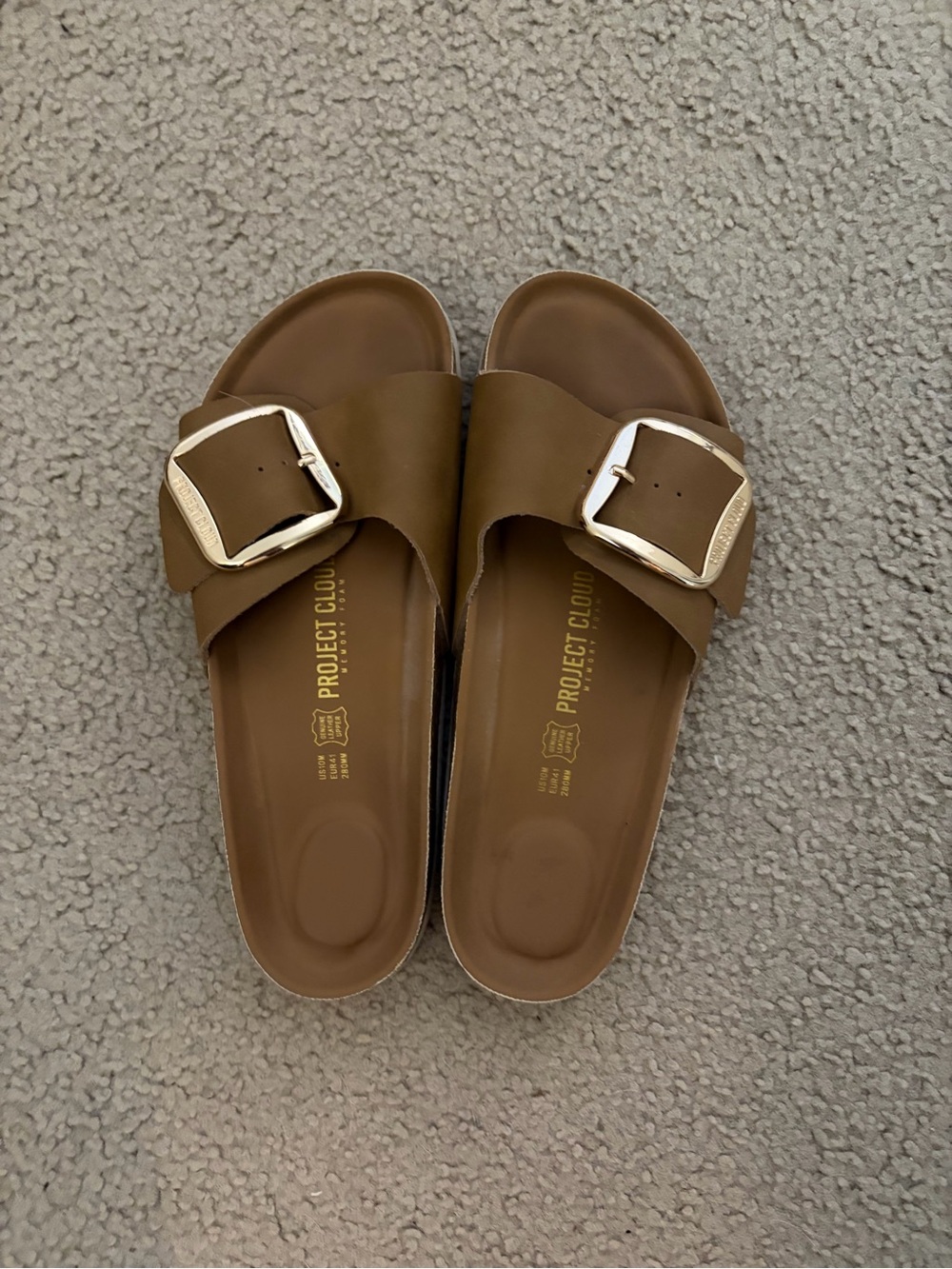 Project Cloud™ Brown Slide Sandals with Decorative Gold Buckle